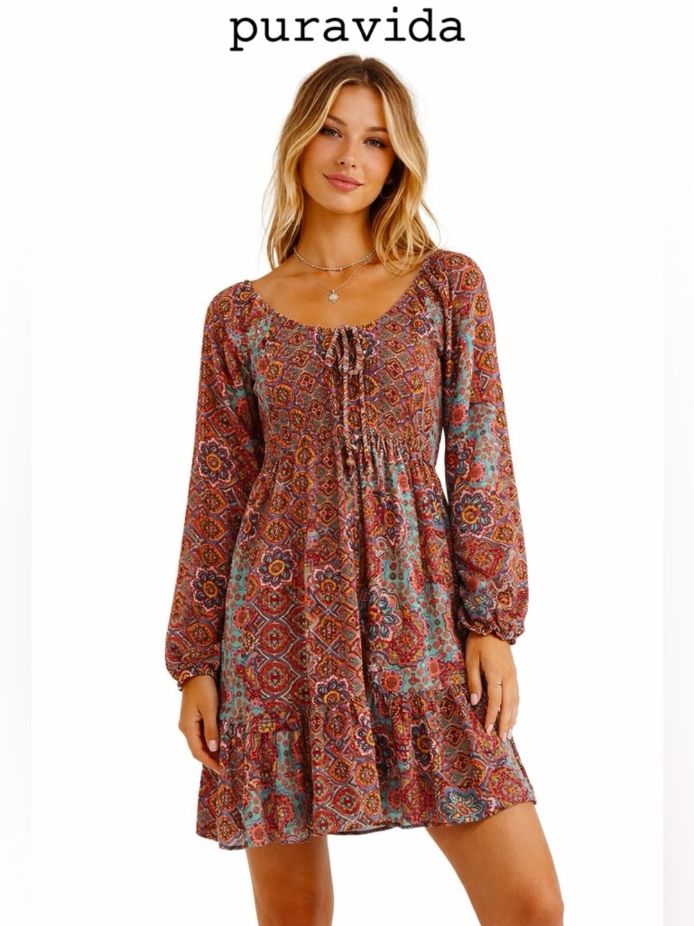 🛍️ 5/$40 Sale Pura Vida Boho Paisley Patchwork Peasant Dress Size S